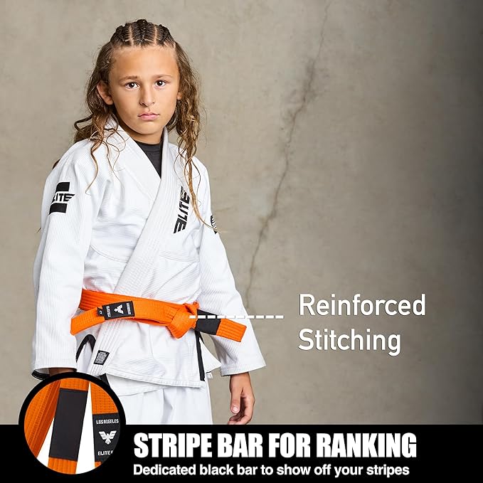 Elite Sports Kids Brazilian Jiu Jitsu Belts Preshurunk Martial Arts Youth BJJ Belts for Girls & Boys with BJJ Ranking Stripes