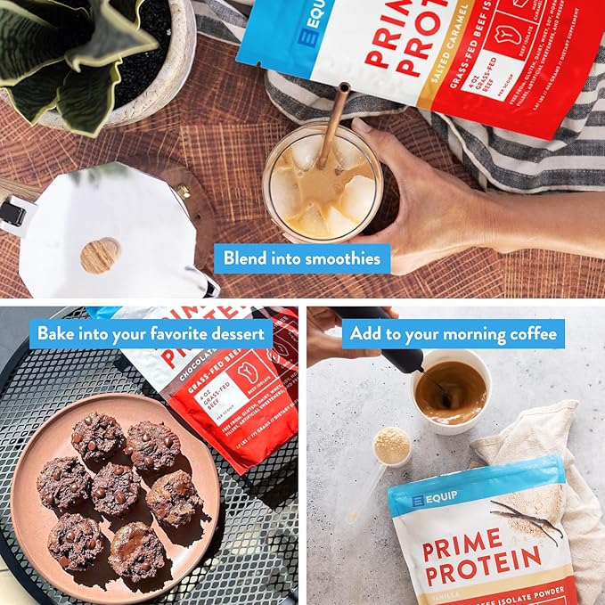 Equip Foods Prime Protein Powder | Clean, Grass Fed Beef Protein Isolate | Carnivore Protein Powder | Paleo, Keto Friendly | Gluten, Dairy Free | 30 Servings, Salted Caramel