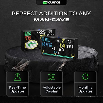 Glance LED Ticker: Real-Time Sports, Stock & Crypto Updates|No Subscription Required|Smart Clock|Home, Office & Man Caves|Great Gift Sports Fans & Investors Black 13/inch x 7/inch SN2000