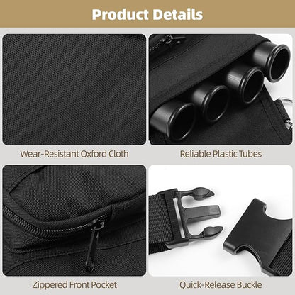 4 Tubes Hip Quiver, Nylon Fabric Waist Arrow Quiver with Pockets and Adjustable Strap for Archery Shooter, Outdoor Arrow Storage