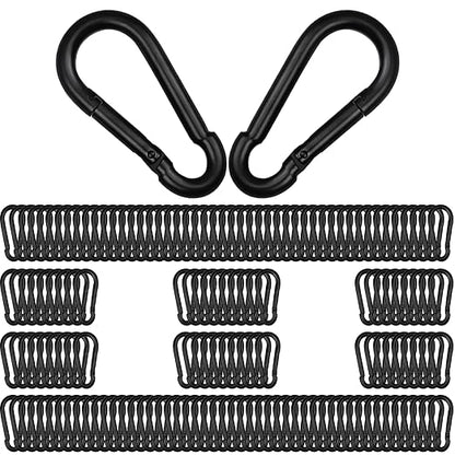 200Pcs 2.36" Heavy Duty Snap Hook Carabiners - M6 Galvanized Steel Quick Links for Keys, Hammocks, Swings, Outdoor Gear - Camping, Hiking, Fishing (Black)