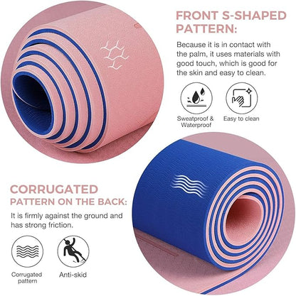 Yoga Mat Non Slip TPE Extra Wide Yoga Mat with Alignment Mark, 72"L x 32"W x 0.32"/0.24"Th (183cm x 81cm x 8mm/6mm), Anti-Tear Exercise Mat with Carrying Strap and Bag, Workout Mats for Yoga, Pilates