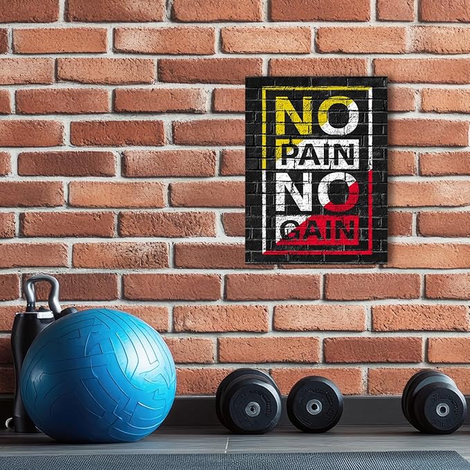 Gym Quotes Wall Art,Inspirational Workout Wall Decor,No Pain No Gain Canvas Wall Art for Home Gym Exercise Fitness Room