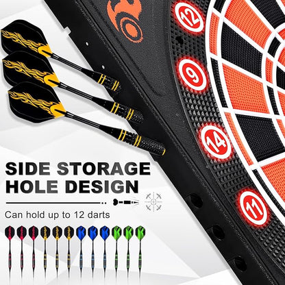 Electronic Dartboard, Electric Dart Boards for Adults,Electronic Scoreboard, Light-Up Led Display, 12 Darts Soft Tip Professional Dart Board and Extra Tips, Up to 8 Players