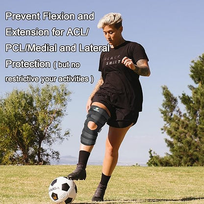 16inch Tall Hinged Knee Brace for Men/Women with Full Support with 4 Compression Straps,2 Metal Side Stabilizers,Breathe Air Spacer Drytex Wraparound for Knee Pain Relief,ACL,Arthritis,Meniscus