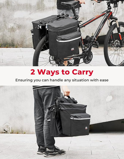 KEMIMOTO Bike Bag Panniers with Rain Cover, 34L Waterproof Bicycle Saddle Bag for Rear Rack Mountain Biking Bags Storage, Ebike Accessories for Commuter Grocery Shopping Travel Carrier, Black