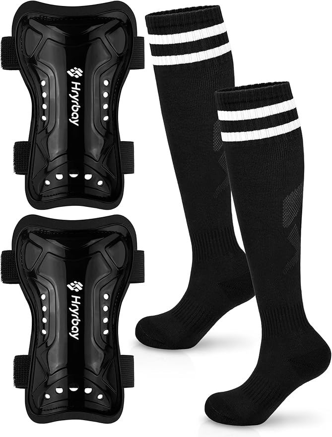 Kids Soccer Shin Guards and Socks Toddler Soccer Shin Pads Protective Defender Gear for 3-15 Years Old Youth Boys Girls