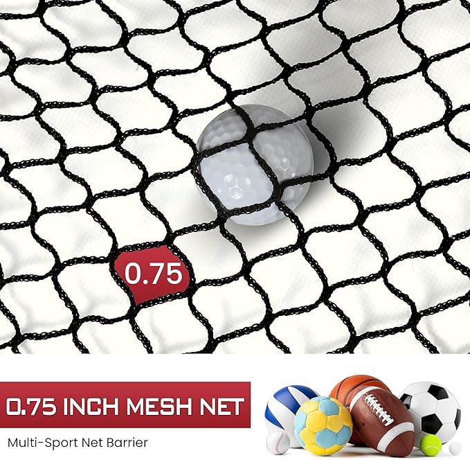 Golf Netting, 10ft, 15ft, 20ft Sports Netting - Heavy Duty High Impact Multi-Sport Practice Net for Golf, Baseball, Soccer, Hockey, Lacrosse, Backyard Driving & Training Barrier