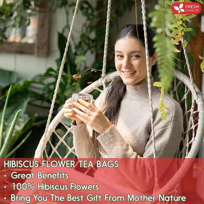 FreshDrinkUS Premium 30 Hibiscus Tea Bags, 100% Natural & Pure, Loose Flower Herbal Tea, No Sugar, Caffeine, Gluten, Vegan