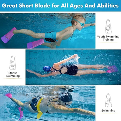 Gintenco Swim Fins, Kids Swim Training Fins for Lap Swimming, Travel Size Flippers with Mesh Bag, Silicone Swimming Fins for Kids Teens Adults Women Men