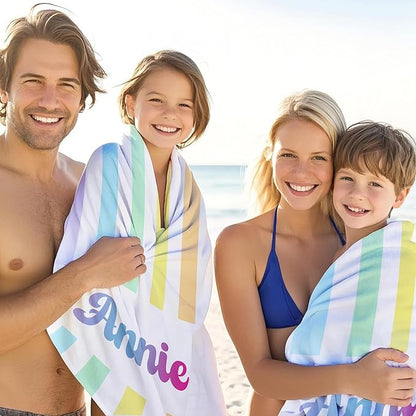 JML Personalized Beach Towel with Name, Custom Rainbow Cabana Stripe Beach Towel, Customized Microfiber Pool Towel, Quick Dry & Absorbent Swim Towel for Adult,Anniversary, Birthday, Summer Holiday