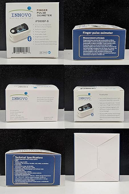 Innovo FSA/HSA Eligible iP900BP-B Fingertip Pulse Oximeter, Blood Oxygen Monitor with Free App, Plethysmograph, and Perfusion Index (with Bluetooth)