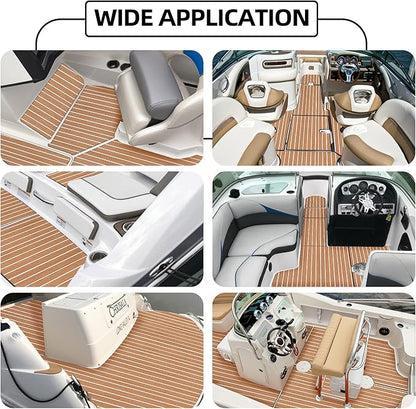 FOCEAN Boat Flooring EVA Foam Boat Decking Faux Teak Marine Flooring Boat Mat Boat Carpet Sheet for Motorboat RV Yacht Kayak Surfboard, 94.5"x 47.2"/35.4"/23.6"/15.7"