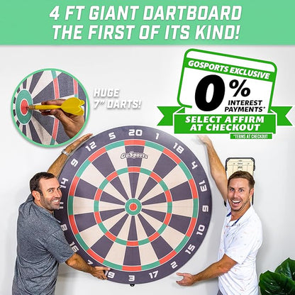 GoSports Giant 3 ft or 4 ft Cork Dartboards - Includes 12 Giant Darts and Scoreboard - New Fun Twist on Darts