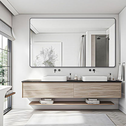 30" x 60"Bathroom Mirror, Matte Black Wall Mirror with Metal Frame, Decorative Rectangular Vanity Mirror for Bedroom Bathroom Living Room Entryway (Horizontal)