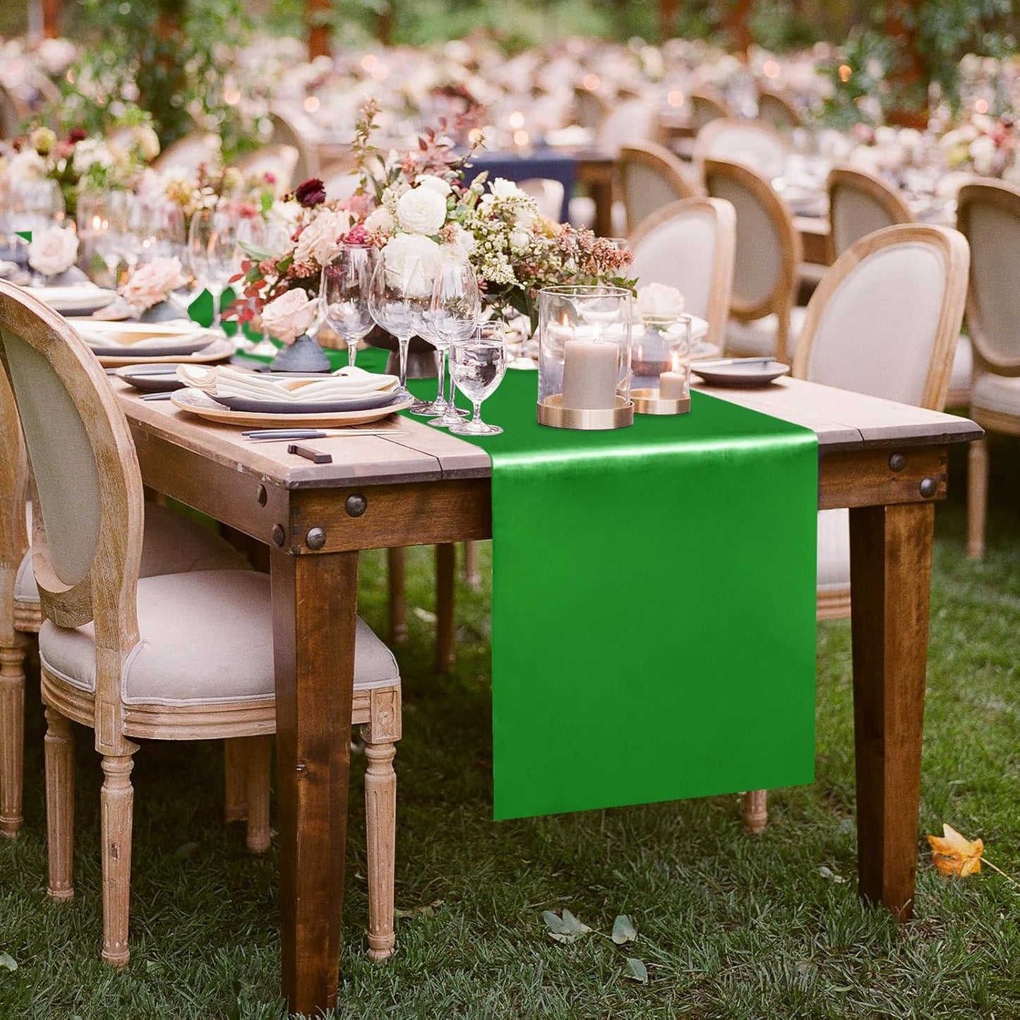 10 Pack Satin Table Runner 12 x 108 Inch Long Emerald Silk Table Runner for Wedding Party Banquet Birthday Decoration