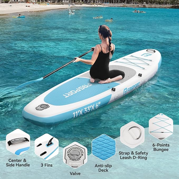 FBSPORT 11FT Premium Inflatable Stand Up Paddle Board with Electric Pump, Yoga Board with SUP Accessories & Carry Bag | Wide Stance, Surf Control, Non-Slip Deck, Leash and Paddle for Youth & Adult