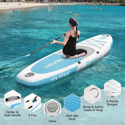 FBSPORT 11FT Premium Inflatable Stand Up Paddle Board with Electric Pump, Yoga Board with SUP Accessories & Carry Bag | Wide Stance, Surf Control, Non-Slip Deck, Leash and Paddle for Youth & Adult