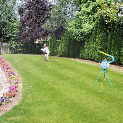 Jugs Small-Ball Pitching Machine with 2-Dozen Small-Balls—1-Dozen White and 1-Dozen Vision-Enhanced Yellow. Hitting Big. Throws fastballs or Overhand Curves., JUGS Blue