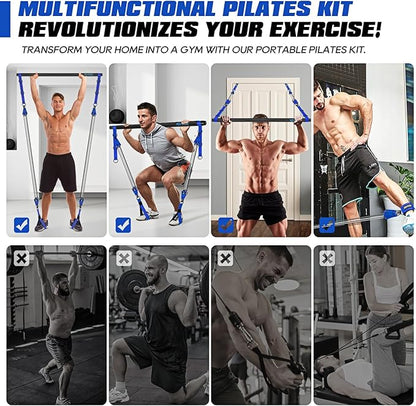 Pilates Bar Kit with Resistance Bands, Heavy Duty Pilates Equipment for Men, Strength Training Bar for Legs, Hip, Back, Arm, Abs, Chest, Shoulders, Portable Home Gym Full Body Workout Equipment