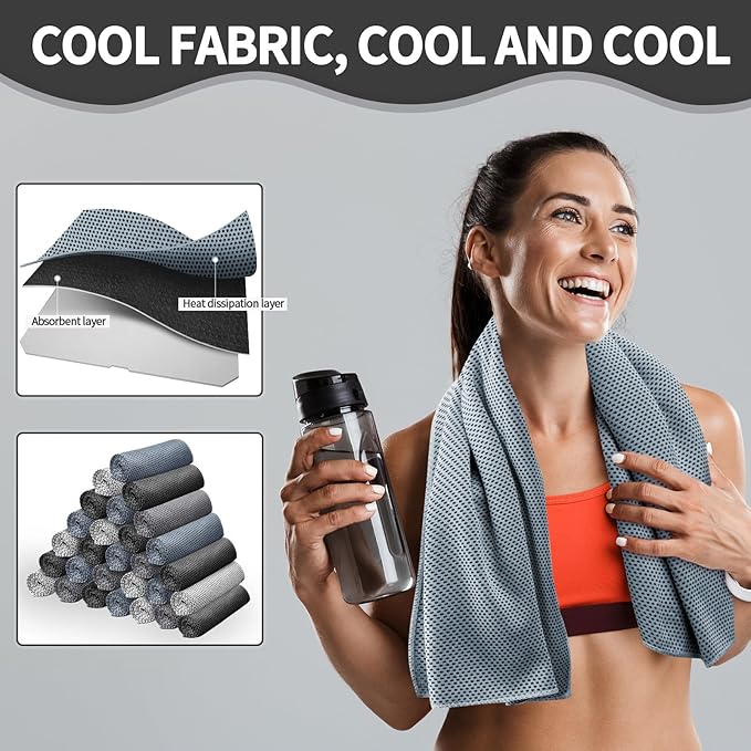 Honoson Cooling Towel Bulk - Neck & Face Cool Chilly Towels Microfiber Breathable Sport Sweat Rag for Gym, Yoga, Travel, Camping, Running, Outdoor