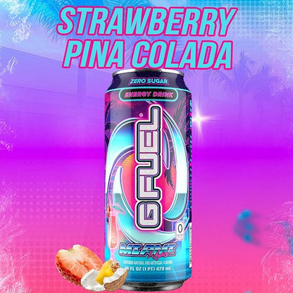 G Fuel Energy Drink, Strawberry Pina Colada, Sugar Free Beverage with 140mg Caffeine, Daily Energy Boost with Focus Amino, Vitamin + Antioxidants, 16 oz Cans (Miami Nights, 12-Pack)