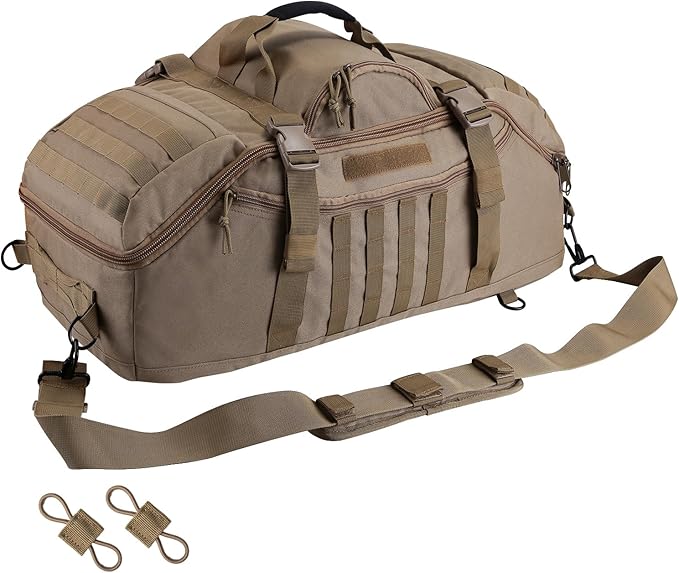 55L Large Duffle Bag, 3-in-1 Tactical Backpack MOLLE Pack for Gym, Sports, Outdoor, Coyote