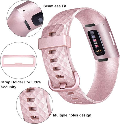 PACK 3 Silicone Bands for Fitbit Charge 4 / Fitbit Charge 3 / Charge 3 SE Replacement Wristbands for Women Men Small Large(Without Tracker) (Large: for 7.1"-8.7"wrists, Rose Gold+Black+Wine Red)