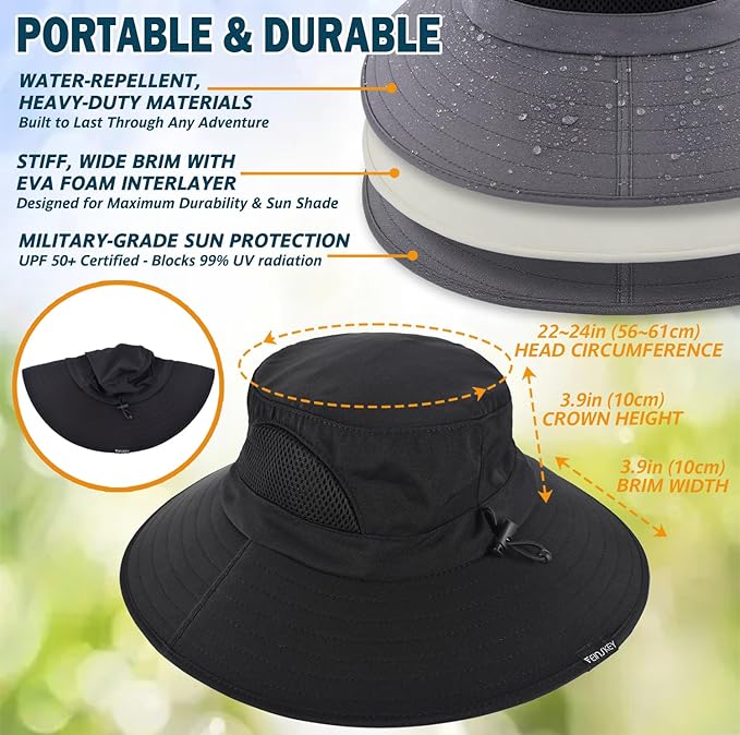 EINSKEY Wide Brim Sun Hat, UPF 50+ UV Protection Waterproof Packable Bucket Hat for Men & Women, Fishing Hiking Beach Garden