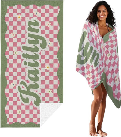 JML Personalized Beach Towel with Name, Custom Flower Beach Towel, Customized Microfiber Pool Towel, Quick Dry & Absorbent Swim Towel for Adult,Anniversary, Birthday, Summer Holiday,Vacation
