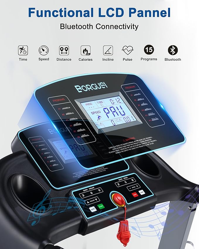 Treadmill with Auto Incline - 300 lb Capacity, 3.0HP Folding Electric Treadmill Up to 8.5 MPH Speed, Running Machine with 17.5" Wide Tread Belt and Bluetooth Speaker for Home Use