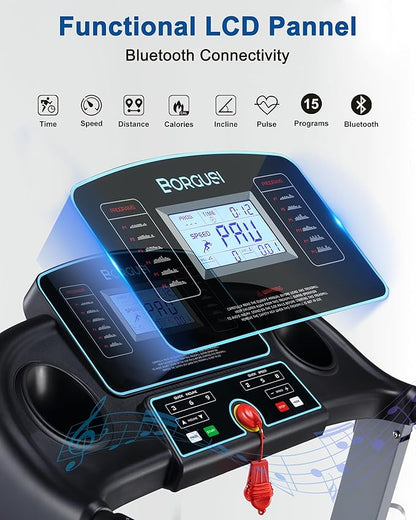 Treadmill with Auto Incline - 300 lb Capacity, 3.0HP Folding Electric Treadmill Up to 8.5 MPH Speed, Running Machine with 17.5" Wide Tread Belt and Bluetooth Speaker for Home Use