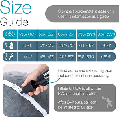 Exercise Ball for Workouts, Anti-Burst and Slip Resistant, Swiss Yoga Ball for Pregnancy, Stability, Fitness and Physical Therapy, 4 Sizes, with Pump