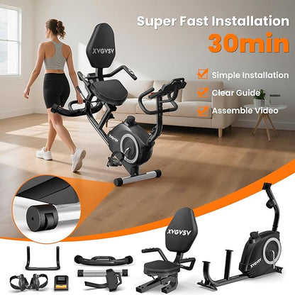 Recumbent Exercise Bike for Home Use, Quiet Recumbent Stationary Bikes for Adults & Seniors, 16-Level Resistance, Adjustable Seat, Supports 400LB, Pulse Sensors & LCD Display