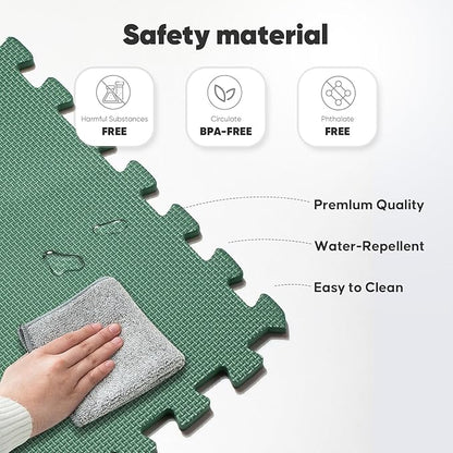 Home Gym Mat, Puzzle Exercise Mat, EVA Interlocking Foam Floor Tiles for Home Workout Equipment and Kids' Play Areas - Blue, 24 in x 24 in x ½ in - (Green, 12 Pack (48 SQ FT))