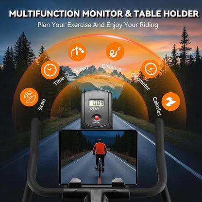 Exercise Bike, Wenoker Stationary Bike for Home, App Supported Indoor Bike with Silent Belt Drive, Heavy Flywheel, Multi-grips Handlebar and Upgraded Digital Display