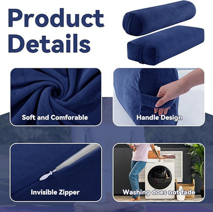 ROYALAY 2 Pcs Yoga Bolster Pillow for Restorative Yoga, Rectangular and Cylinder Meditation Pillow Set with Carrying Handles, Supportive Cushion for Exercise Workout Stretching Meditation,Dark Blue