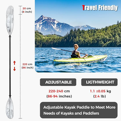 Kayak Paddles with Alloy Shaft and PP Blade, Floating Kayaking Oars, Adjustable 230-250 cm/90-98 Inches, 210-230 cm/82-90 Inches