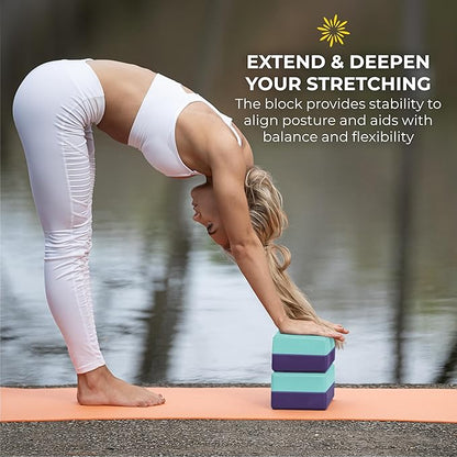Sunshine Yoga 4" Striped Yoga Block, 4 Pack Bulk EVA Foam Yoga Blocks, Firm and Supportive Yoga Brick, Balance Foam for Stretching, Pilates, and Workout, 4" x 6" x 9"