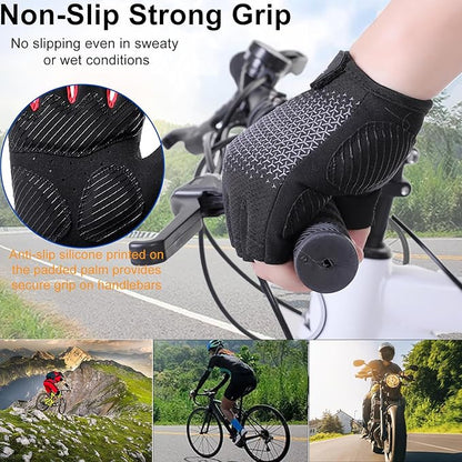 weiatas Cycling Gloves for Men Women Padded, Half Finger Road Mountain Bike Gloves, Shock-Absorbing Anti-Slip Breathable Sports Gloves for Bicycle Riding Motorcycle Rowing Gym