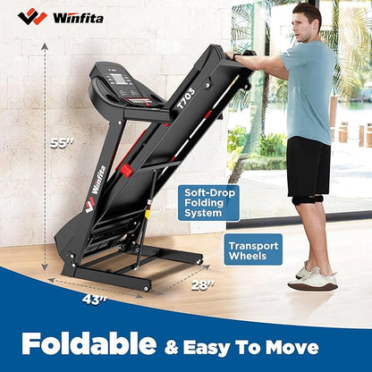 Treadmills for Home, Folding Treadmill with Auto Incline, 300 LBS Capacity, 8MPH or 10MPH Max Speed, Double Deck Shock-Absorbing Running Machine with Bluetooth, App, 64 Programs, Pulse Monitor
