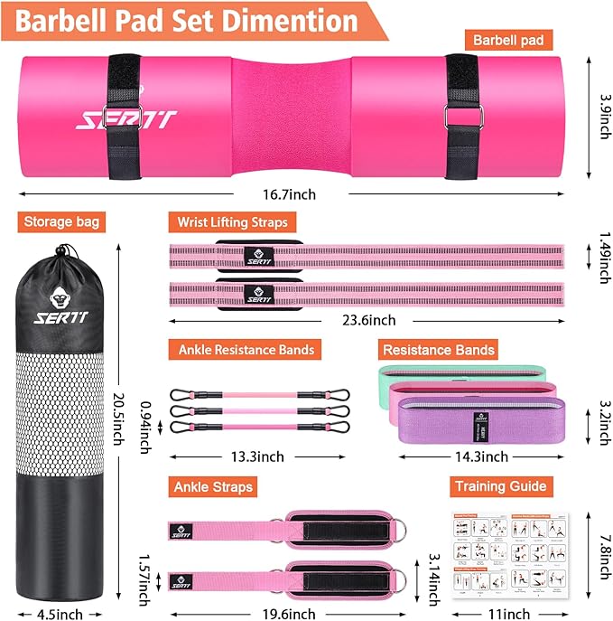 12Pcs Foam Barbell Pad Set for Squats 1 Gym 1 Carry 2 Lifting 2 Ankle 3 Ankle 3 Hip