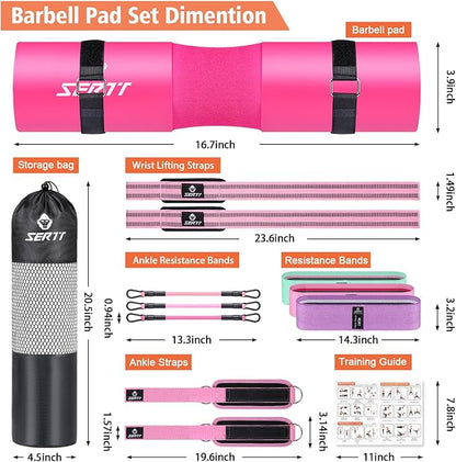 12Pcs Foam Barbell Pad Set for Squats 1 Gym 1 Carry 2 Lifting 2 Ankle 3 Ankle 3 Hip