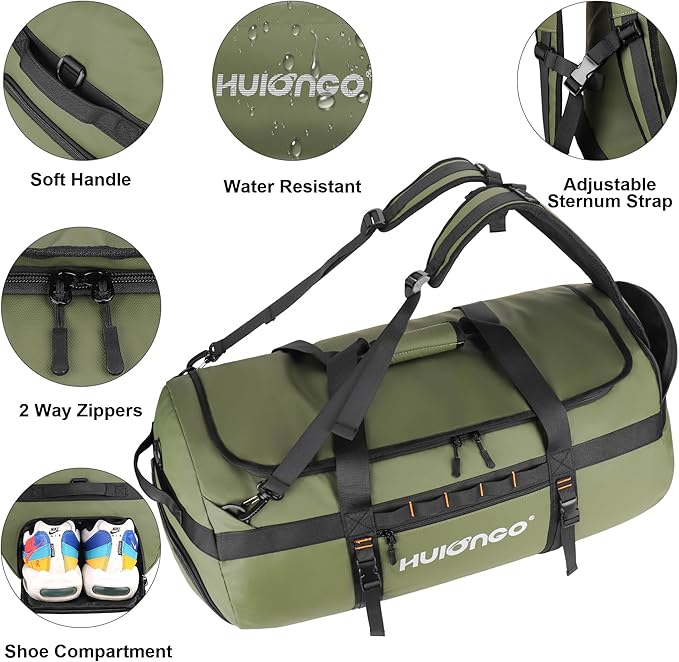 40L/60L/90L Large Waterproof Duffle Bag Backpack for Men, Mens Duffel Backpack Bags for Traveling, Heavy Duty (Green, 60L)