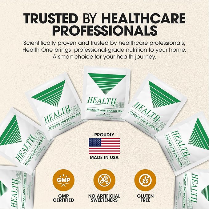 Health One High Protein Pancake & Baking Meal Replacement Powder | 15G Whey & Soy Isolate | GLP-1 Booster | Gluten Free Waffle & Muffin Mix | Just Add Water | No Artificial Sweeteners (15 Servings)