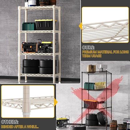 1000 lbs 4 Tier Shelf Metal Storage Shelves Wire Rack Closet Organizers for Garage Kitchen Bathroom Laundry Light Tan 11.8" D x 23.6" W x 47.5" H