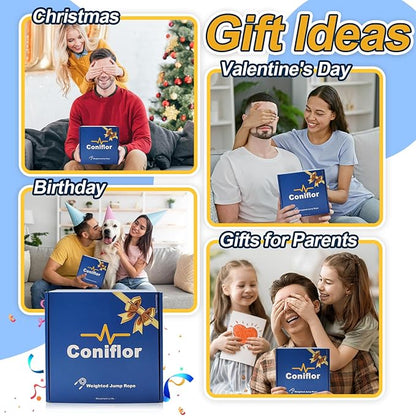 Weighted Jump Rope, 1LB Tangle-Free Ball Bearing Rapid Speed Skipping Rope for Men Women, Adjustable 9mm Cotton & PVC Rope with Alum Handle for Boxing MMA Weight-Loss Athletic Workout Fitness