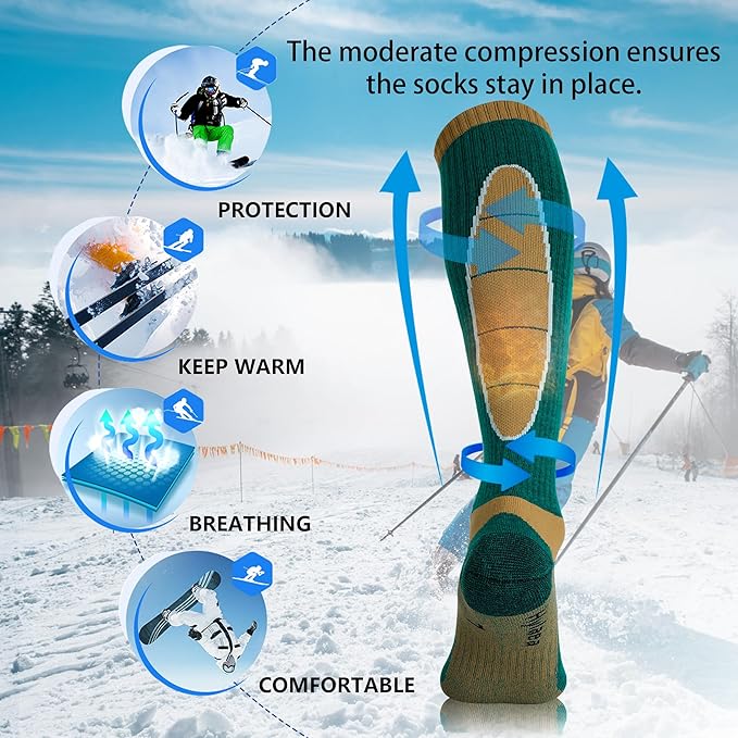 Hylaea Merino Wool Ski Socks, Cold Weather Socks for Snowboarding, Snow, Winter, Thermal Knee-high Warm Socks, Hunting