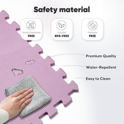 Home Gym Mat, Puzzle Exercise Mat, EVA Interlocking Foam Floor Tiles for Home Workout Equipment and Kids' Play Areas - Blue, 24 in x 24 in x ½ in - (Pink, 16 Pack(64 SQ FT))