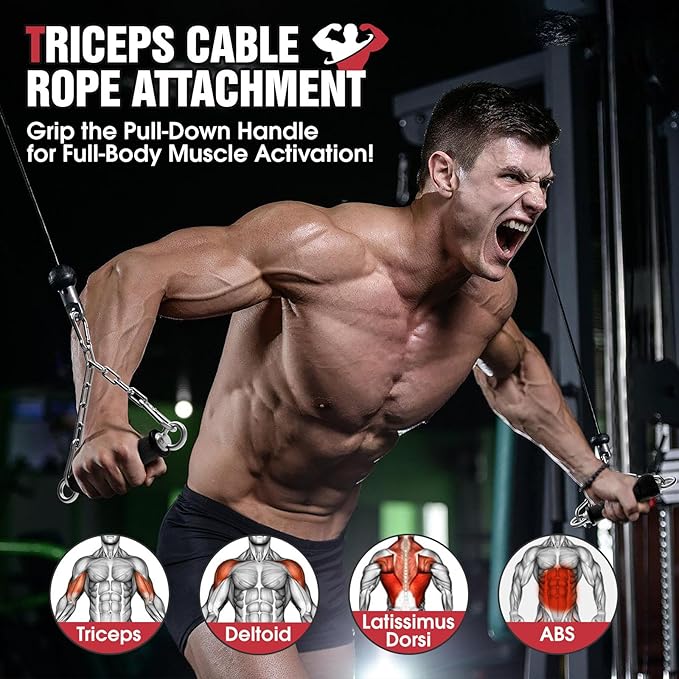 Lat Pull Down Machine Attachment, Tricep Rope Cable Attachment for Gym Cable Machine, Ergonomic Tricep Rope Exercise Handle Accessories for Home Gym